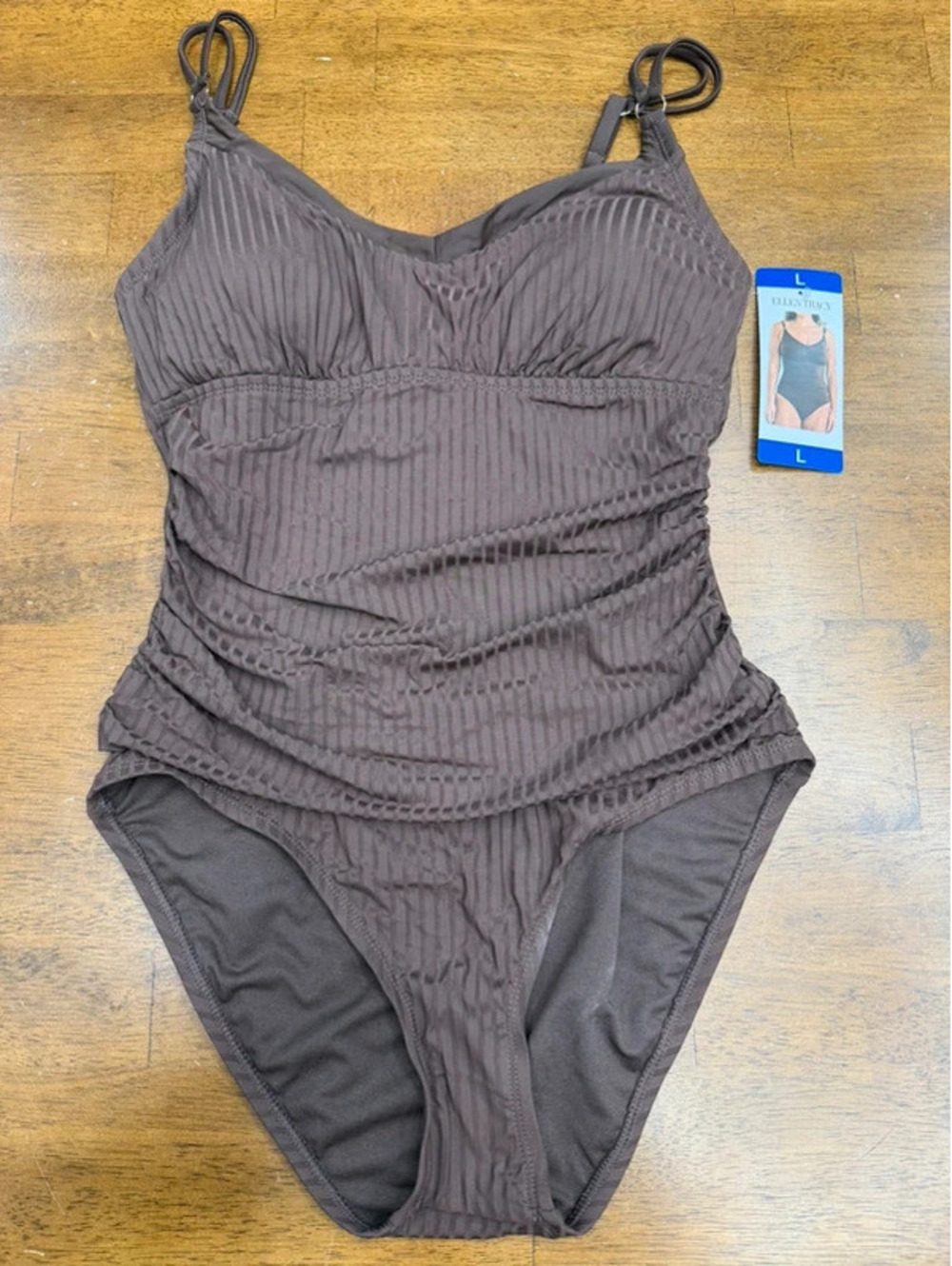 Ellen Tracy Brown One Piece Swimsuit Size Large